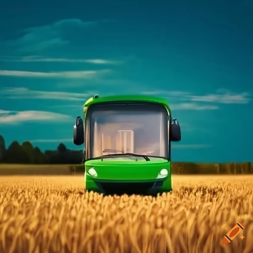 Bus in a field of wheat